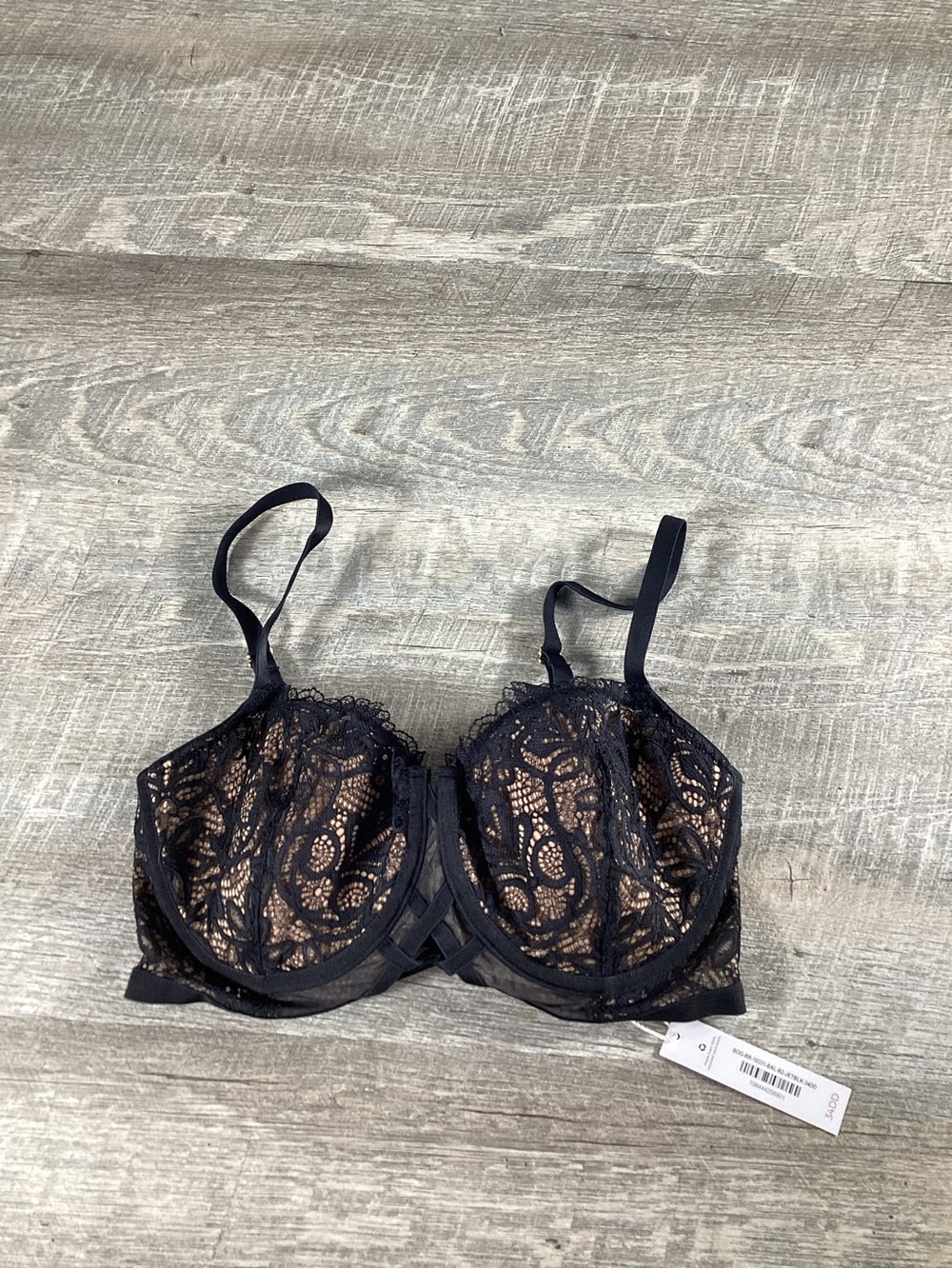 Adore Me Black Lace Underwire Balconette Bra 34DD NWT